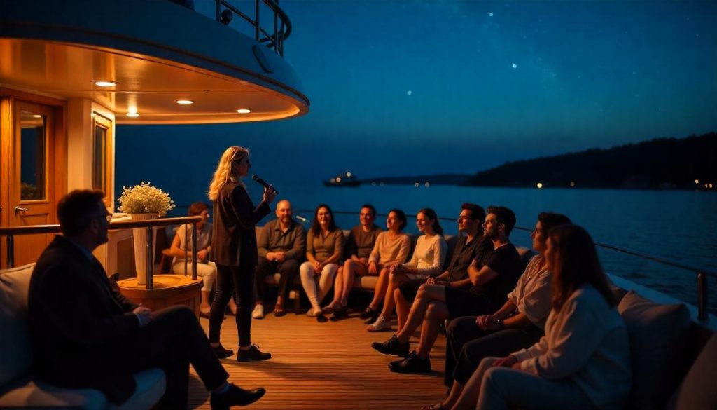 Poet reading during yacht charters for reading groups in New England.